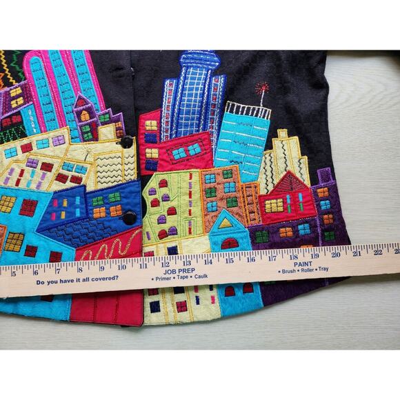 JACKET/TOP-PUSHPA-CITY SCAPE-Black-Bright-Metallic-Appliques-Light Weight-SIZE S - Picture 16 of 16